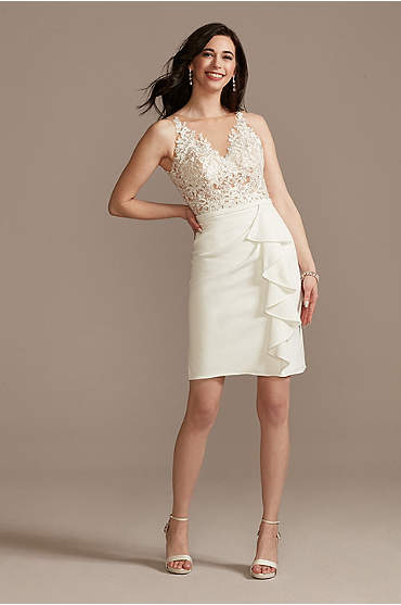 Sheer Lace Bodice Short Dress with Ruffle Skirt